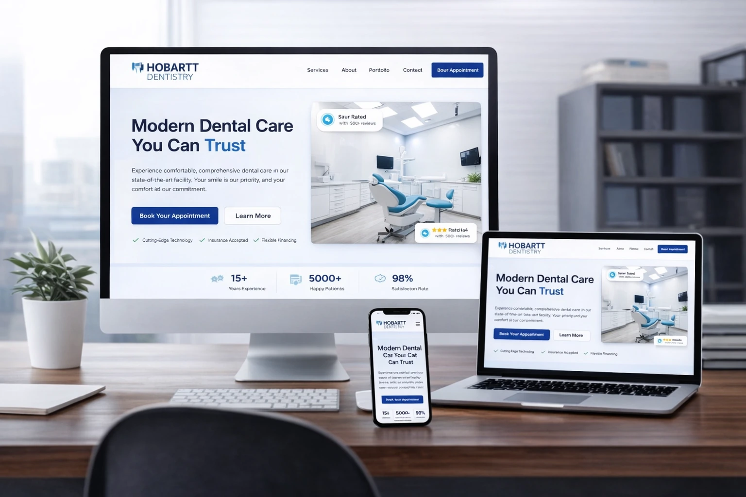 Hobartt Dentistry website displayed across desktop, laptop and mobile devices